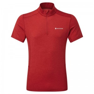 Montane Dart Zip T-shirt Herr Mörkröda | YHM4528NO